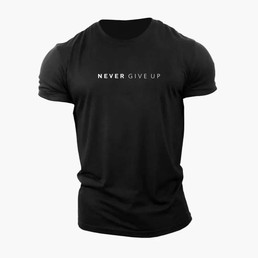 Herren Motiv T-Shirt mit Statement-Print "NEVER GIVE UP" – Modernes Freizeit- & Fitnessshirt - Image 3