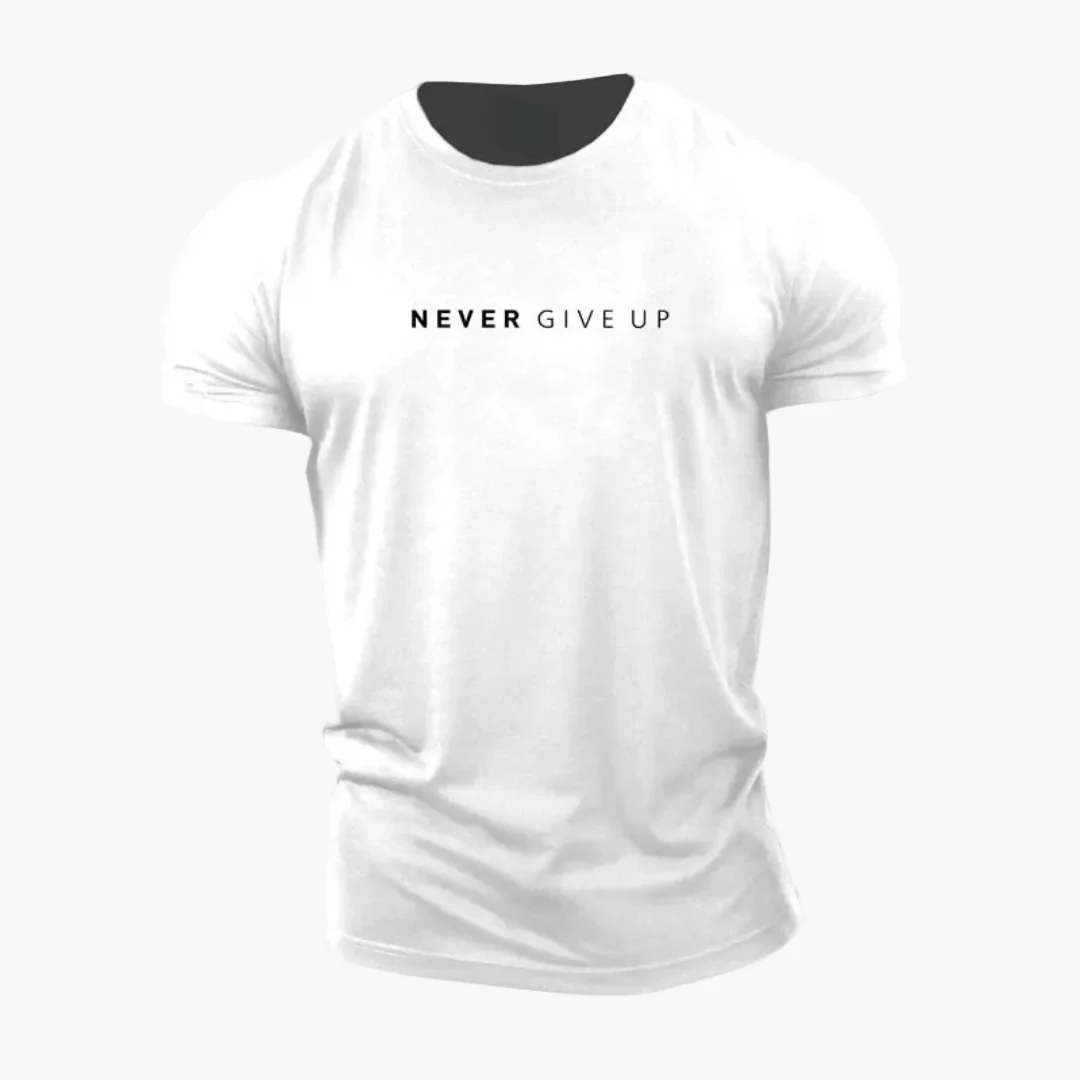 Herren Motiv T-Shirt mit Statement-Print "NEVER GIVE UP" – Modernes Freizeit- & Fitnessshirt - Image 4