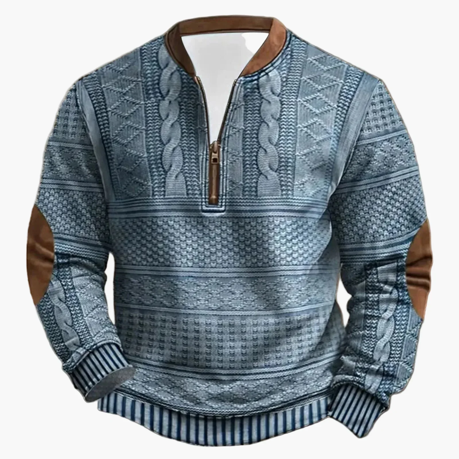 Herren Outdoor Freizeitpullover mit Stehkragen und Zipper – Moderner Strick-Look