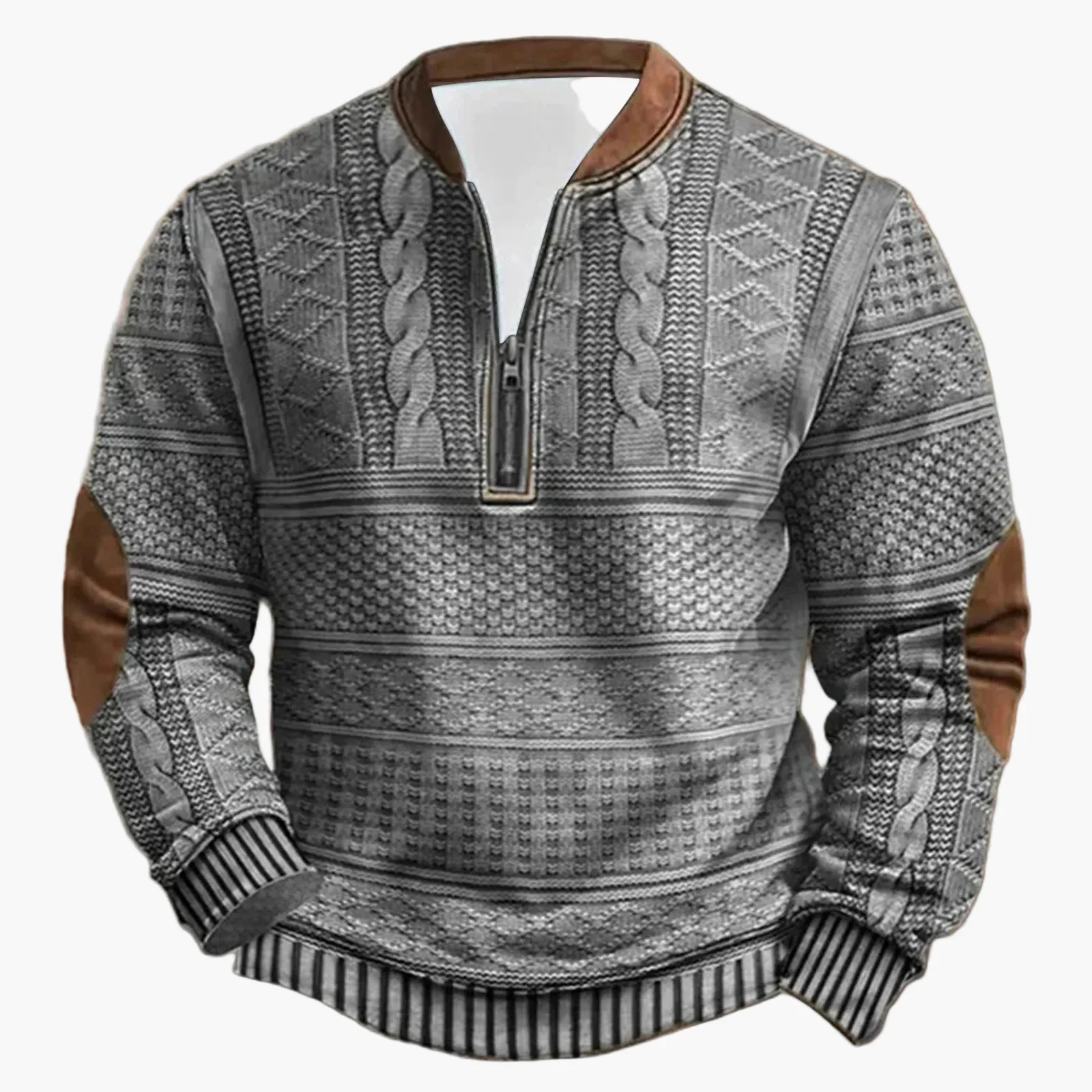 Herren Outdoor Freizeitpullover mit Stehkragen und Zipper – Moderner Strick-Look - Image 3