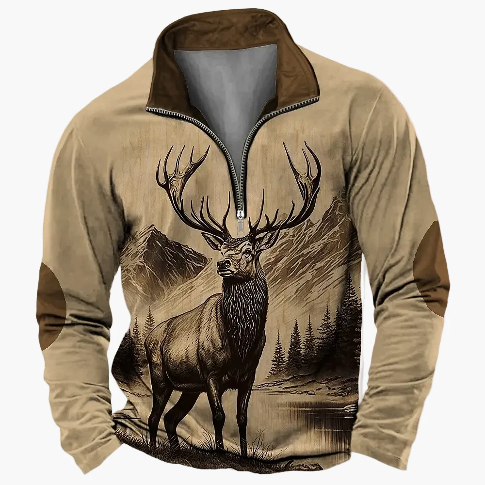 Herren Outdoor Sweatshirt mit Wildtier-Print und Stehkragen – Freizeit & Jagd - Image 11