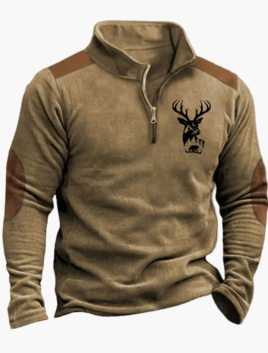 Herren Outdoor Sweatshirt mit Wildtier-Print und Stehkragen – Freizeit & Jagd - Image 5