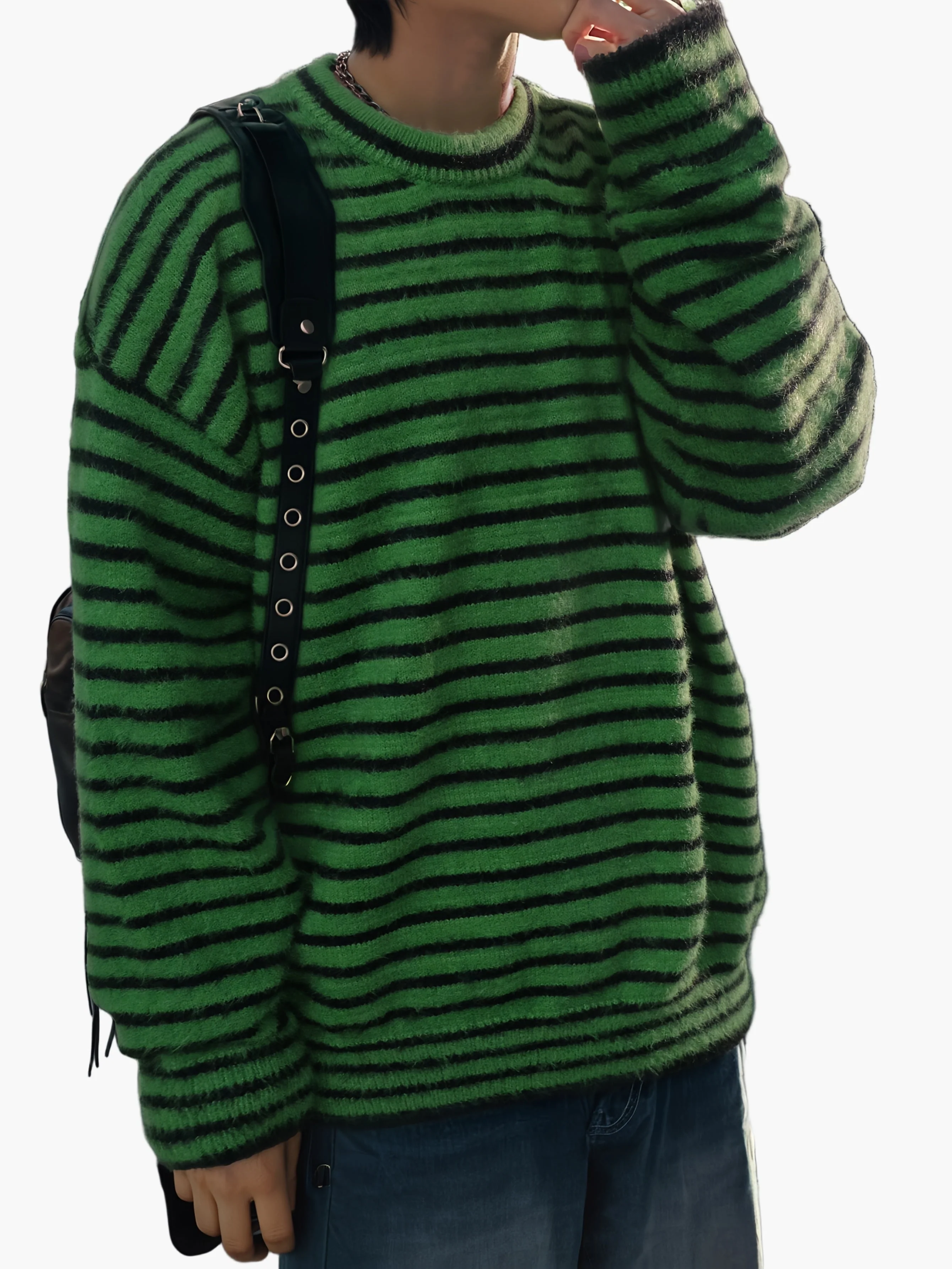 Herren Oversize Streetwear Strickpullover mit Streifenmuster – Perfekt für Herbst & Winter