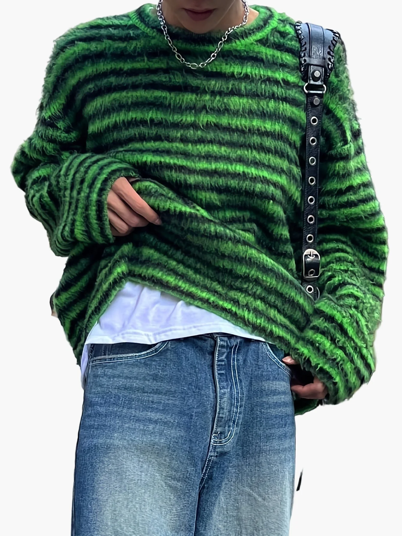 Herren Oversize Streetwear Strickpullover mit Streifenmuster – Perfekt für Herbst & Winter - Image 2