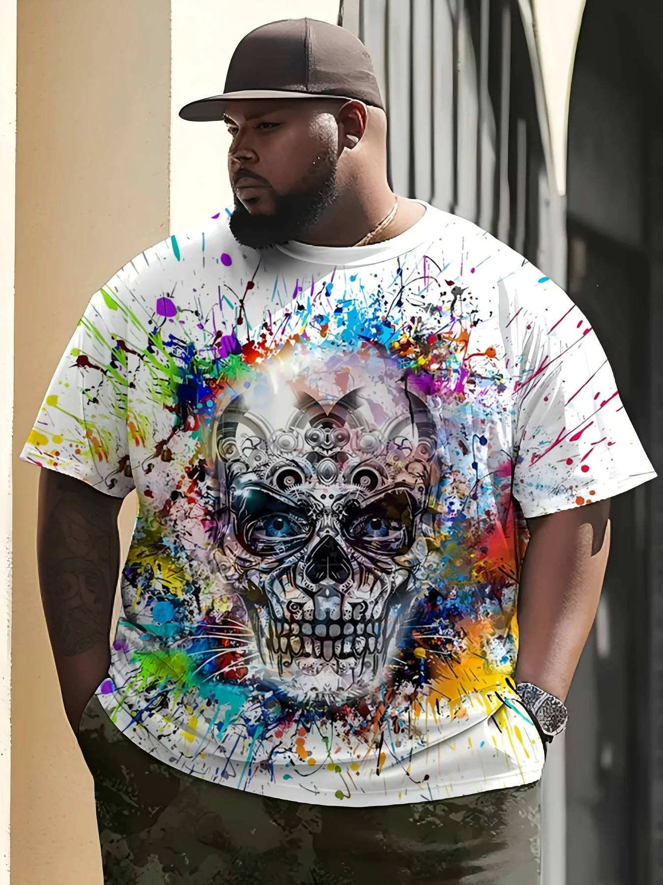 Herren Oversize T-Shirt mit Totenkopf-Splash-Print – Urban Streetwear Stil