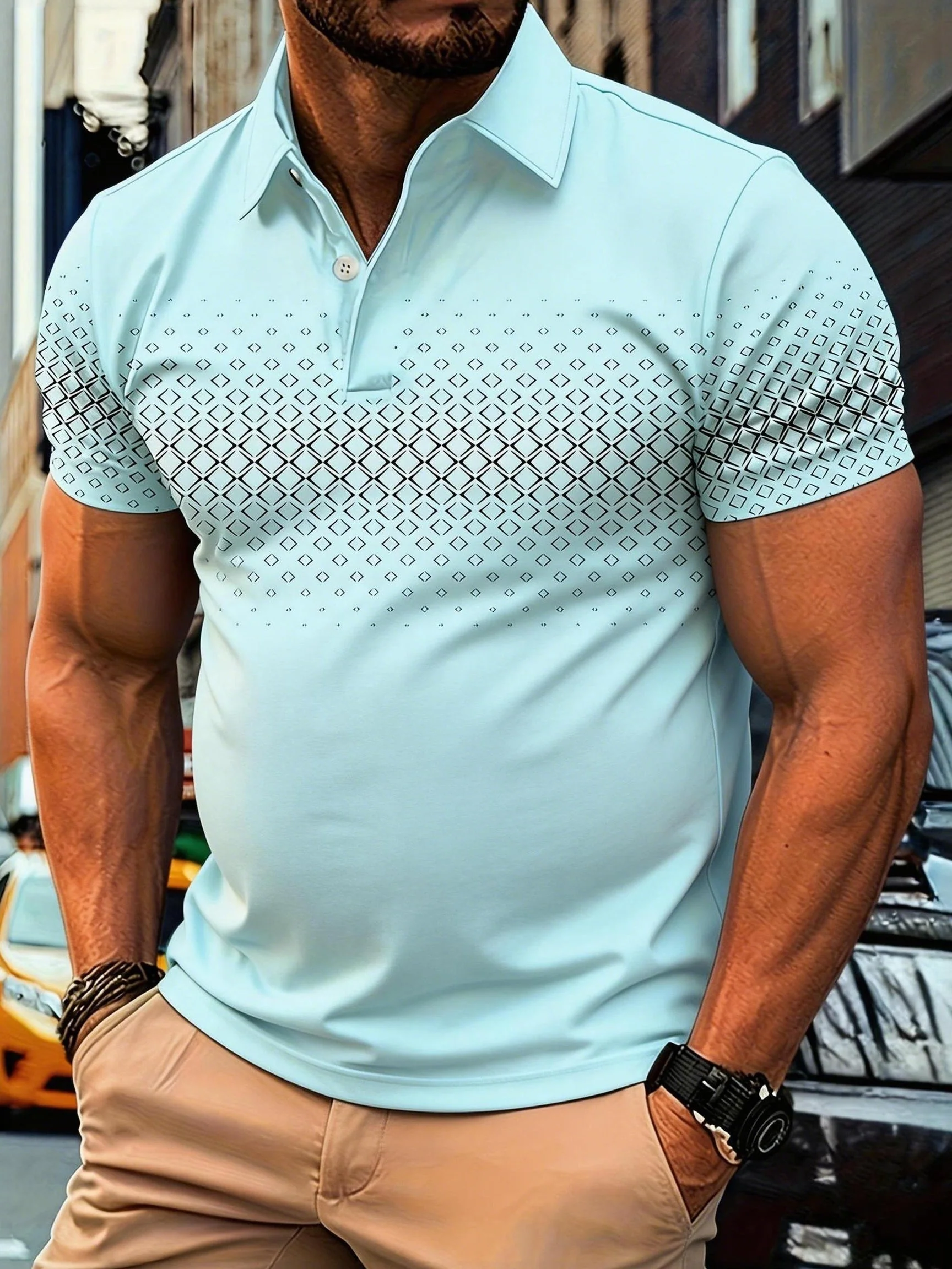 Herren Polo-Shirt mit geometrischem Muster – Modischer Freizeit-Look für Alltag und Sommer - Image 2