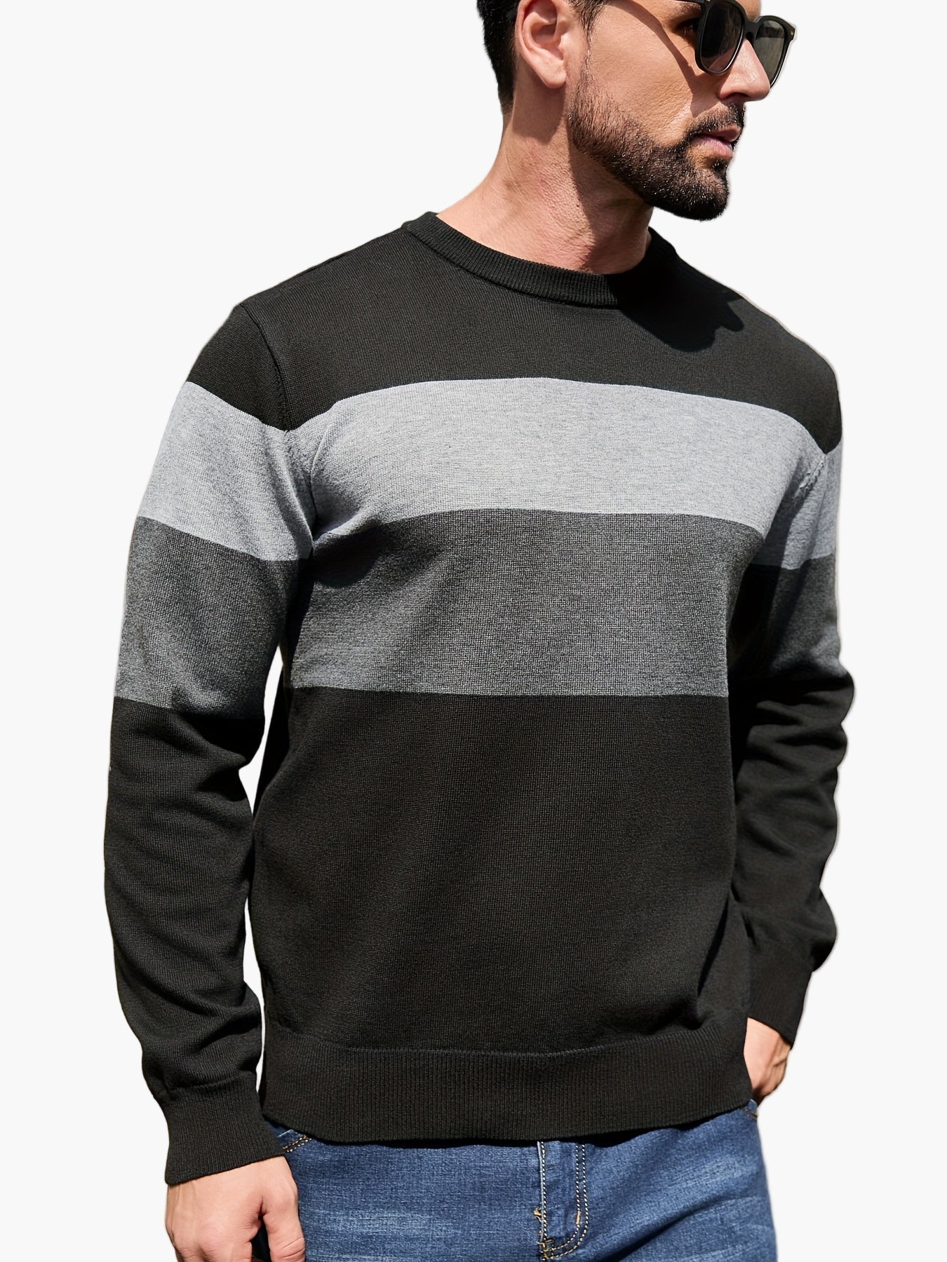 Herren Pullover mit Blockstreifen und Rundhalsausschnitt – Moderner Casual-Look für Herbst und Winter