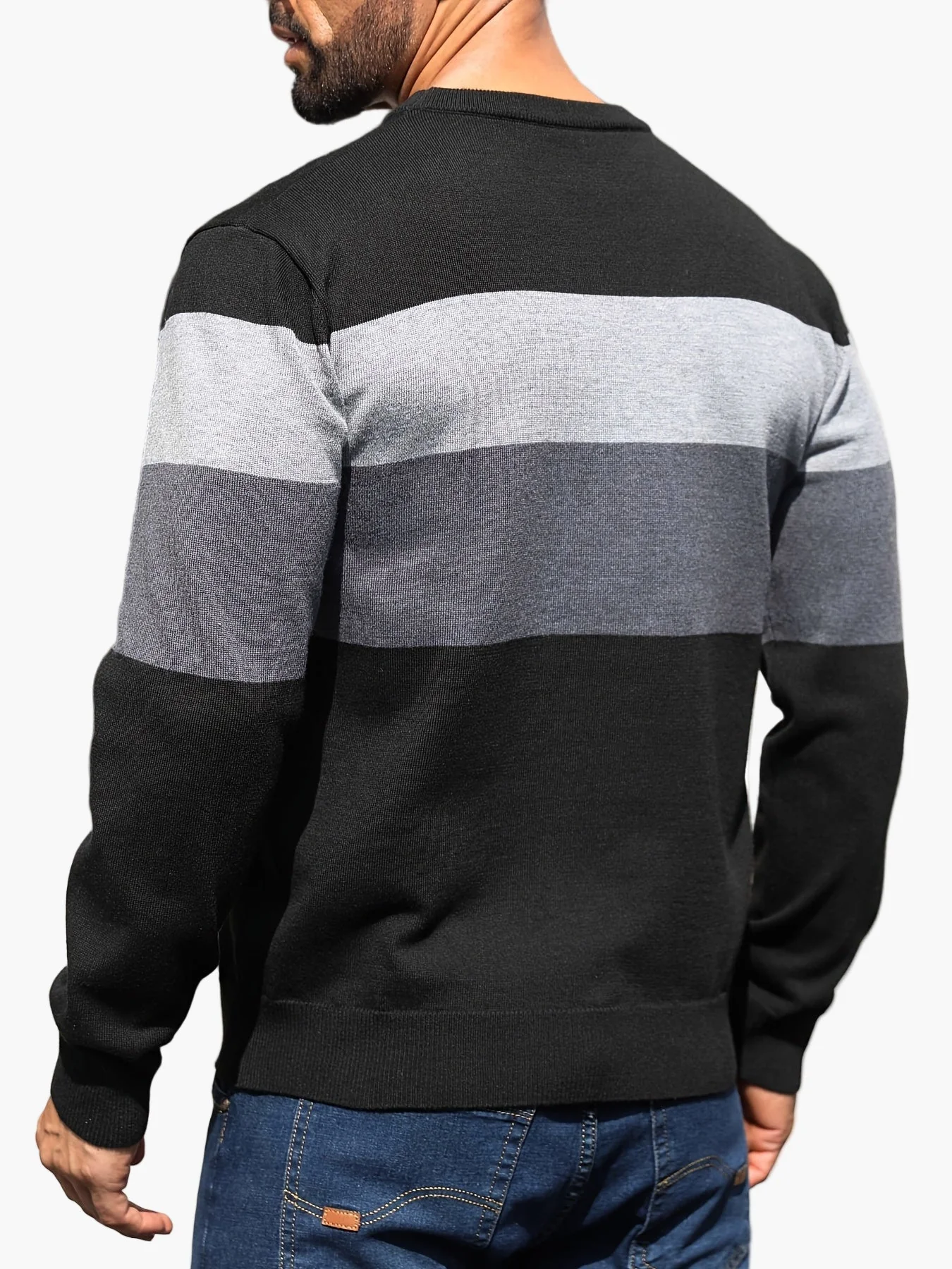 Herren Pullover mit Blockstreifen und Rundhalsausschnitt – Moderner Casual-Look für Herbst und Winter - Image 2
