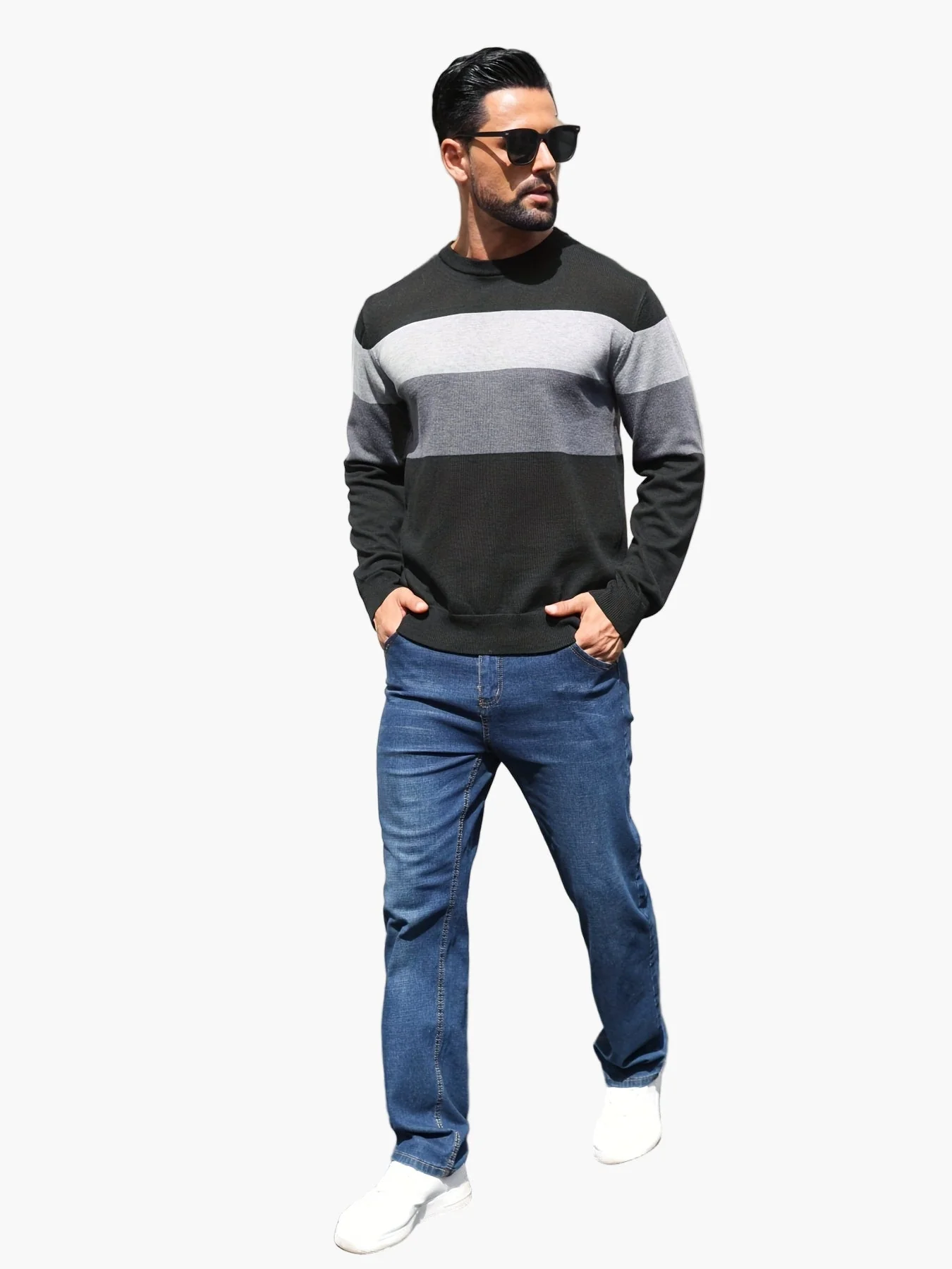 Herren Pullover mit Blockstreifen und Rundhalsausschnitt – Moderner Casual-Look für Herbst und Winter - Image 3
