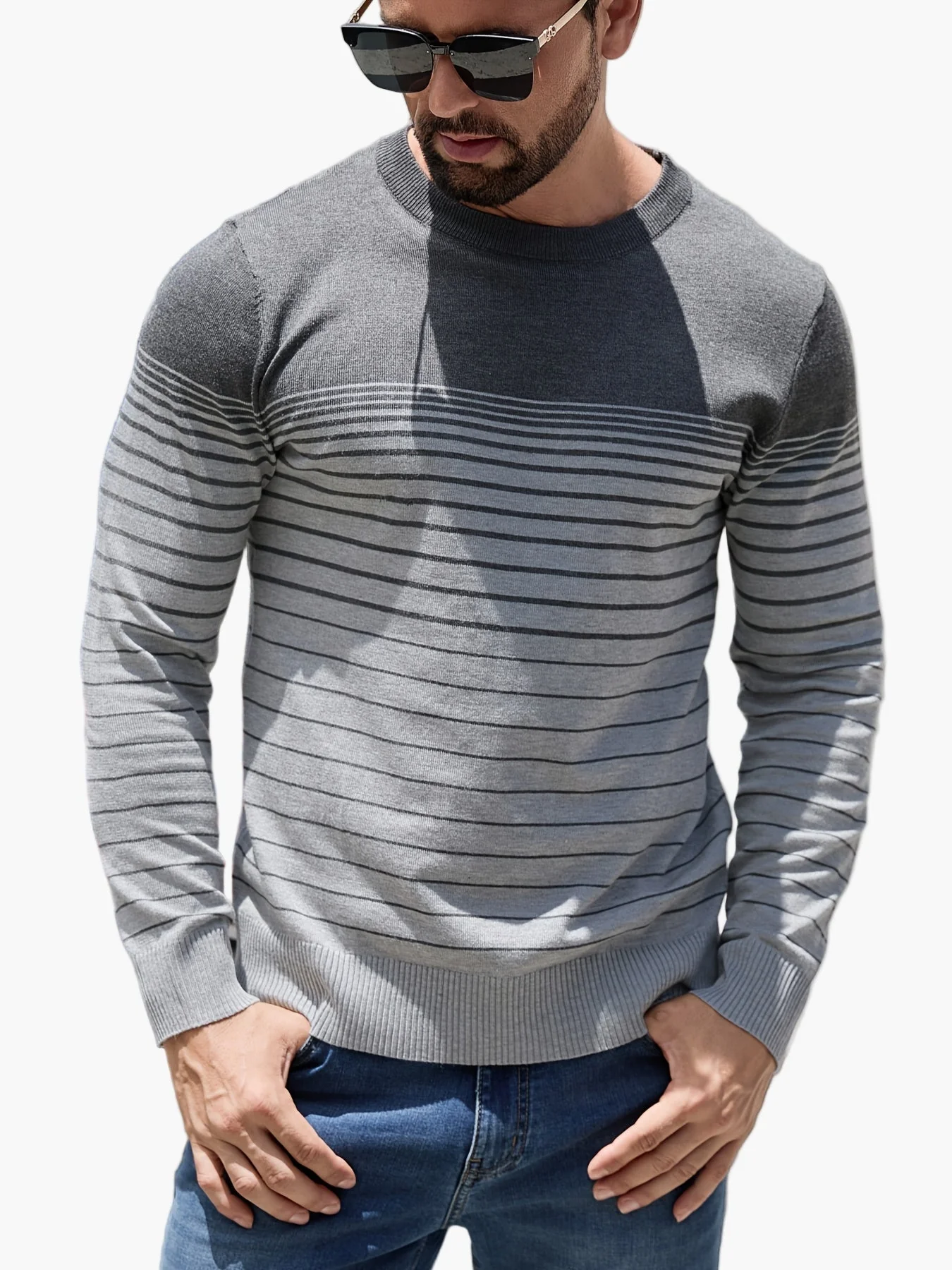 Herren Pullover Casual Streifenmuster Langarm – Stilvoll für Alltag und Freizeit