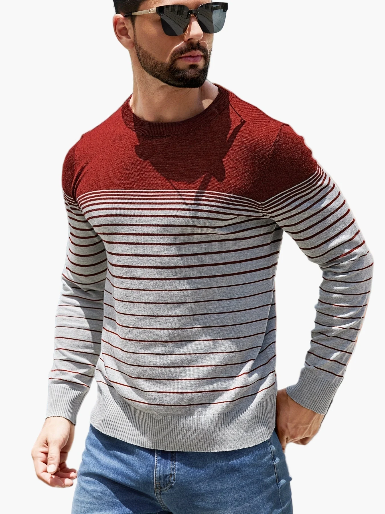Herren Pullover Casual Streifenmuster Langarm – Stilvoll für Alltag und Freizeit - Image 2