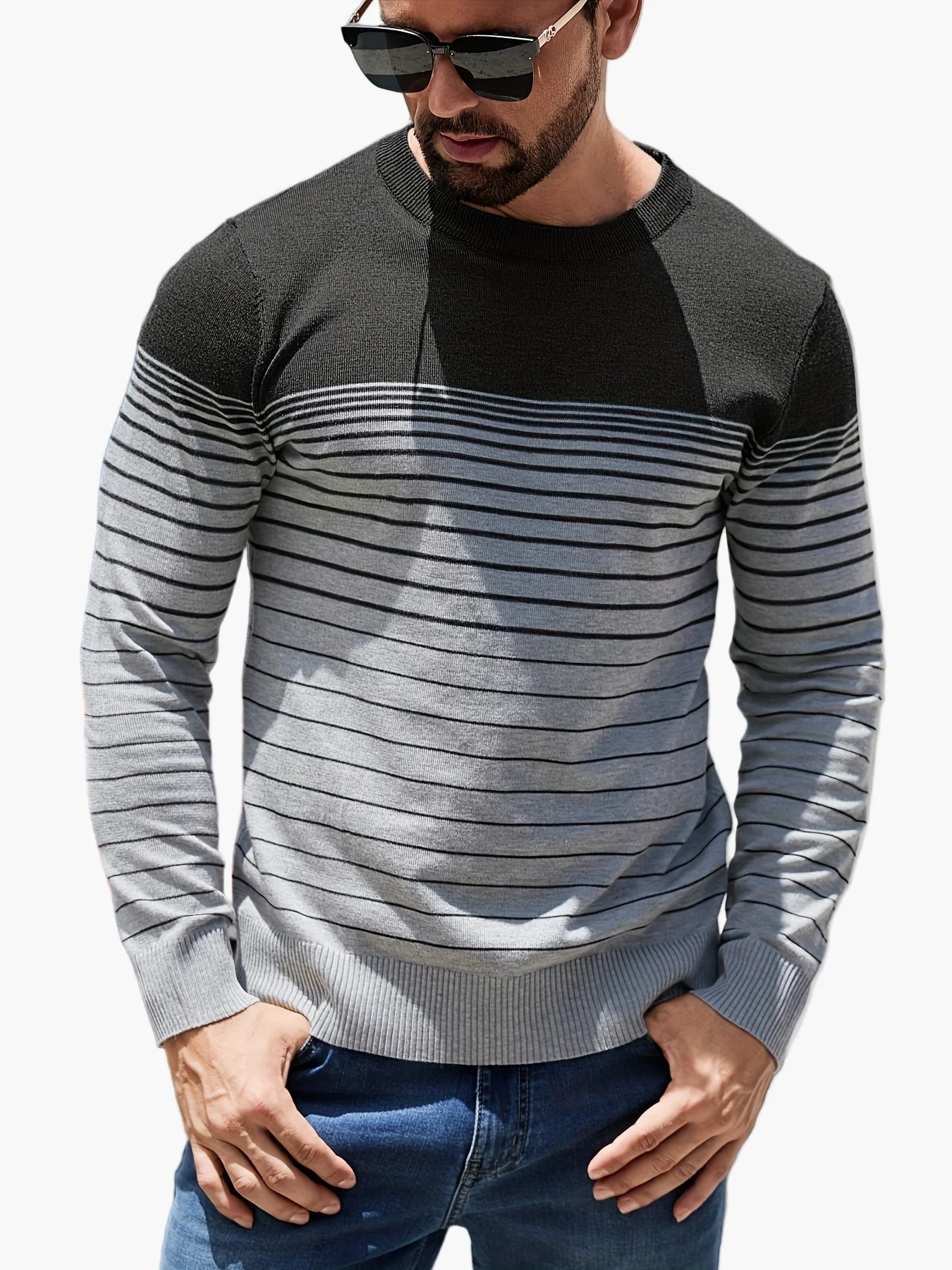 Herren Pullover Casual Streifenmuster Langarm – Stilvoll für Alltag und Freizeit - Image 5