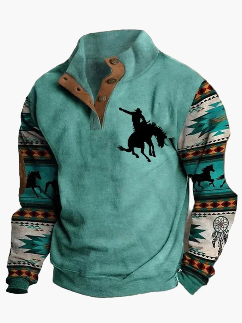 Herren Pullover im Cowboy Western Stil mit Digitaldruck und Stehkragen – Perfekt für Outdoor und Freizeit - Image 5