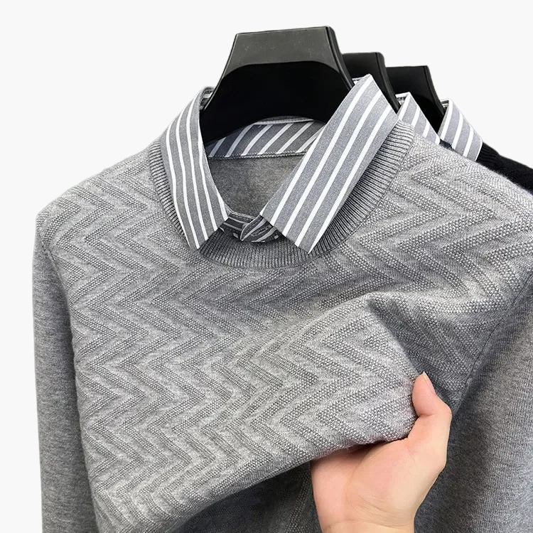Herren Pullover mit Fake-Hemdkragen im Business-Look – Eleganter Strickpullover für Büro & Alltag