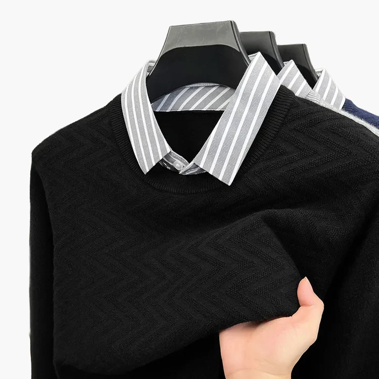 Herren Pullover mit Fake-Hemdkragen im Business-Look – Eleganter Strickpullover für Büro & Alltag - Image 2