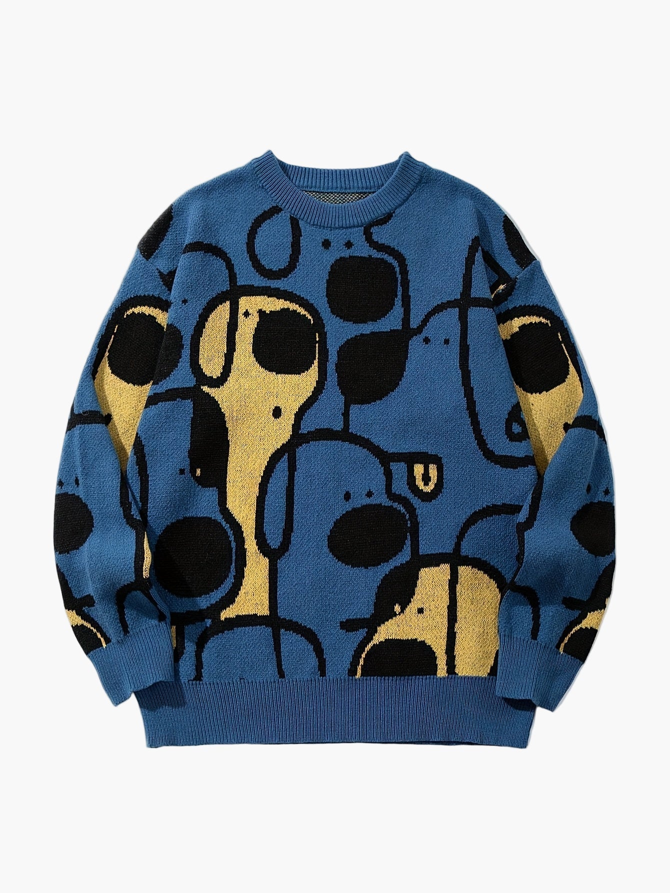 Herren Pullover mit abstraktem Hundemuster, lässiger Streetwear-Stil für Herbst und Winter