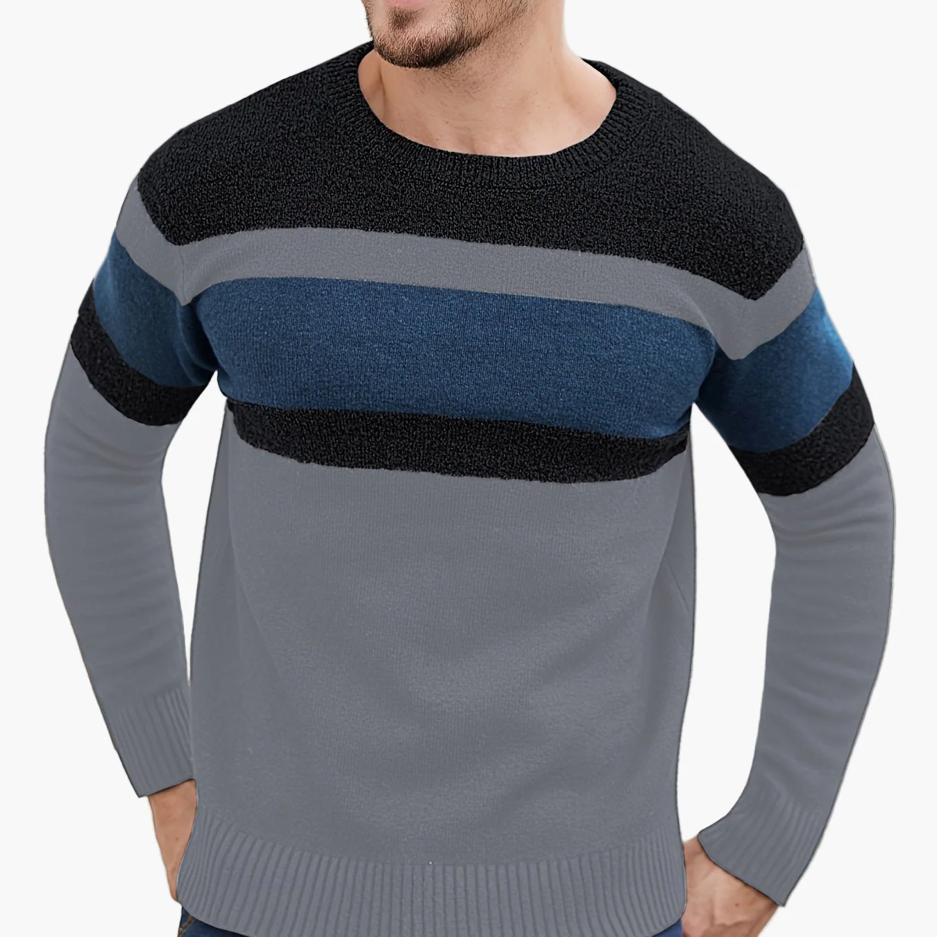 Herren Pullover mit Streifenmuster – Moderner Freizeit-Look für Herbst und Winter - Image 11