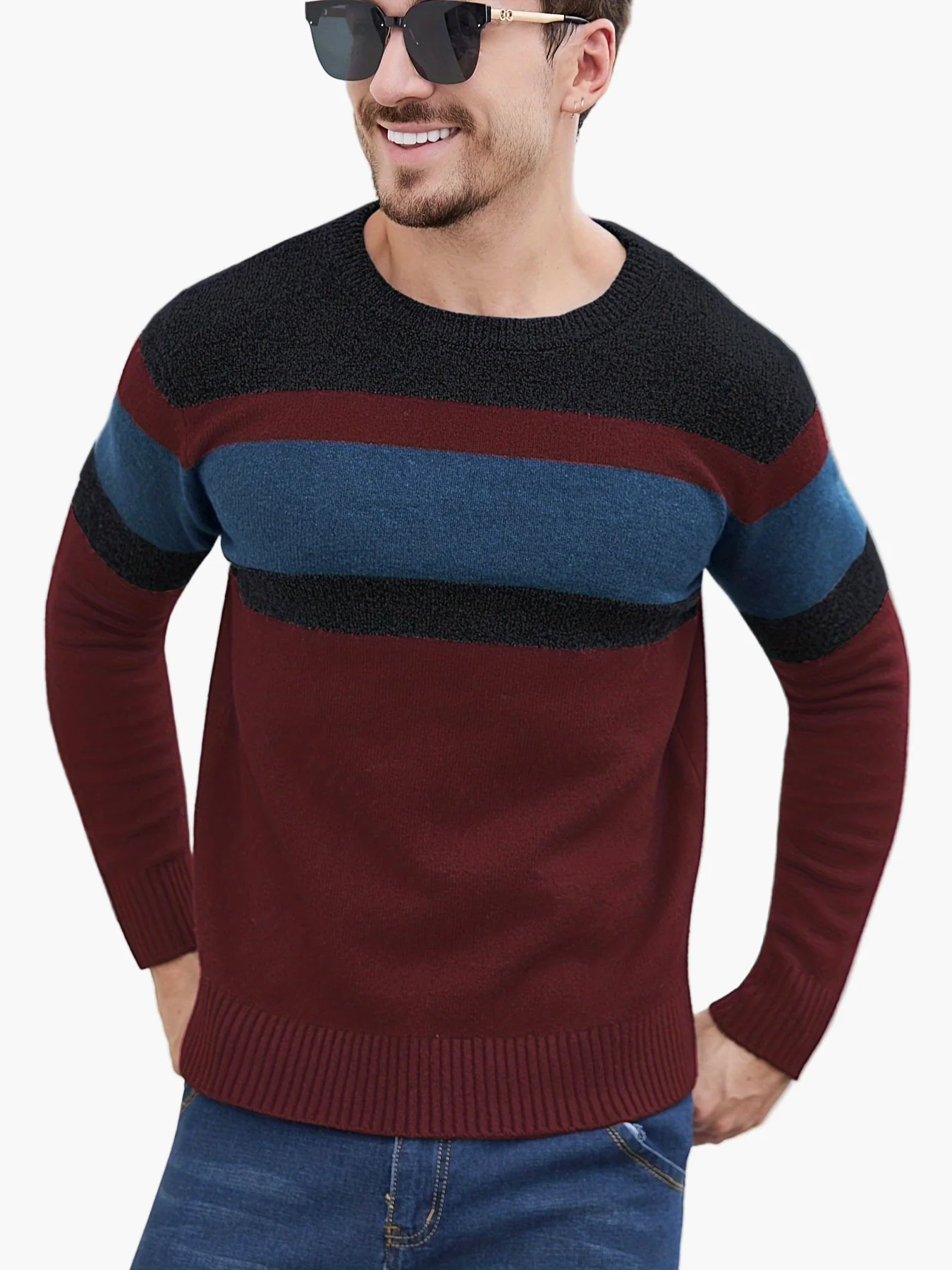 Herren Pullover mit Streifenmuster – Moderner Freizeit-Look für Herbst und Winter - Image 2