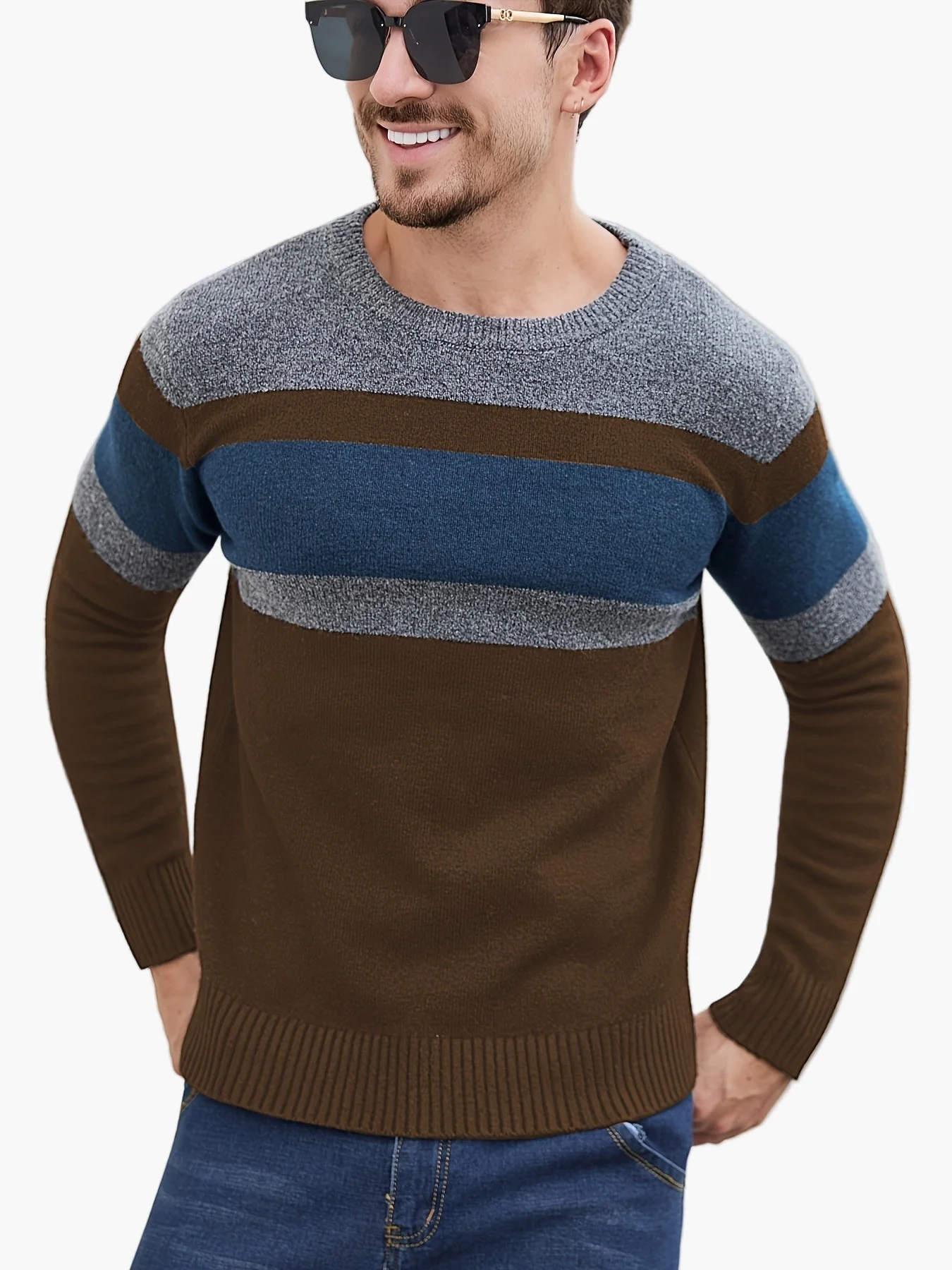 Herren Pullover mit Streifenmuster – Moderner Freizeit-Look für Herbst und Winter - Image 3