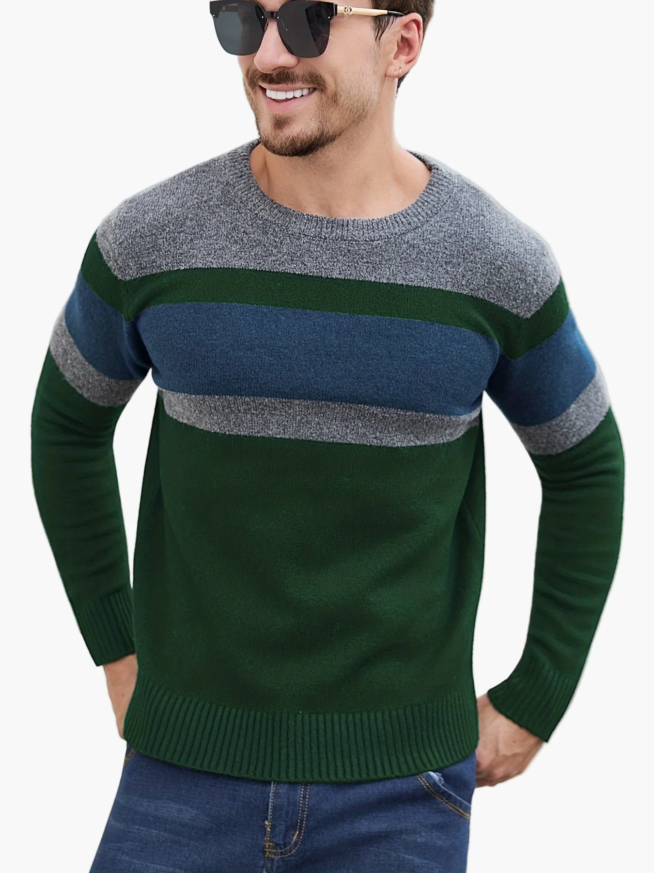 Herren Pullover mit Streifenmuster – Moderner Freizeit-Look für Herbst und Winter - Image 4