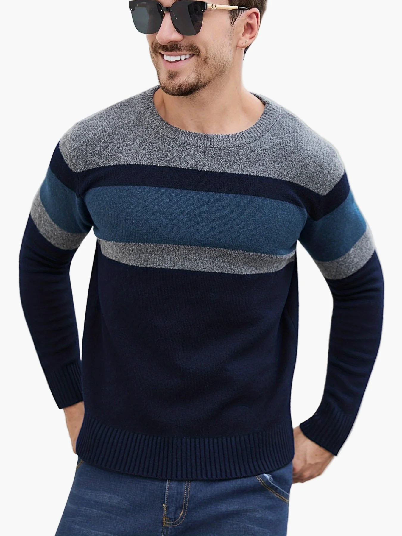 Herren Pullover mit Streifenmuster – Moderner Freizeit-Look für Herbst und Winter - Image 7