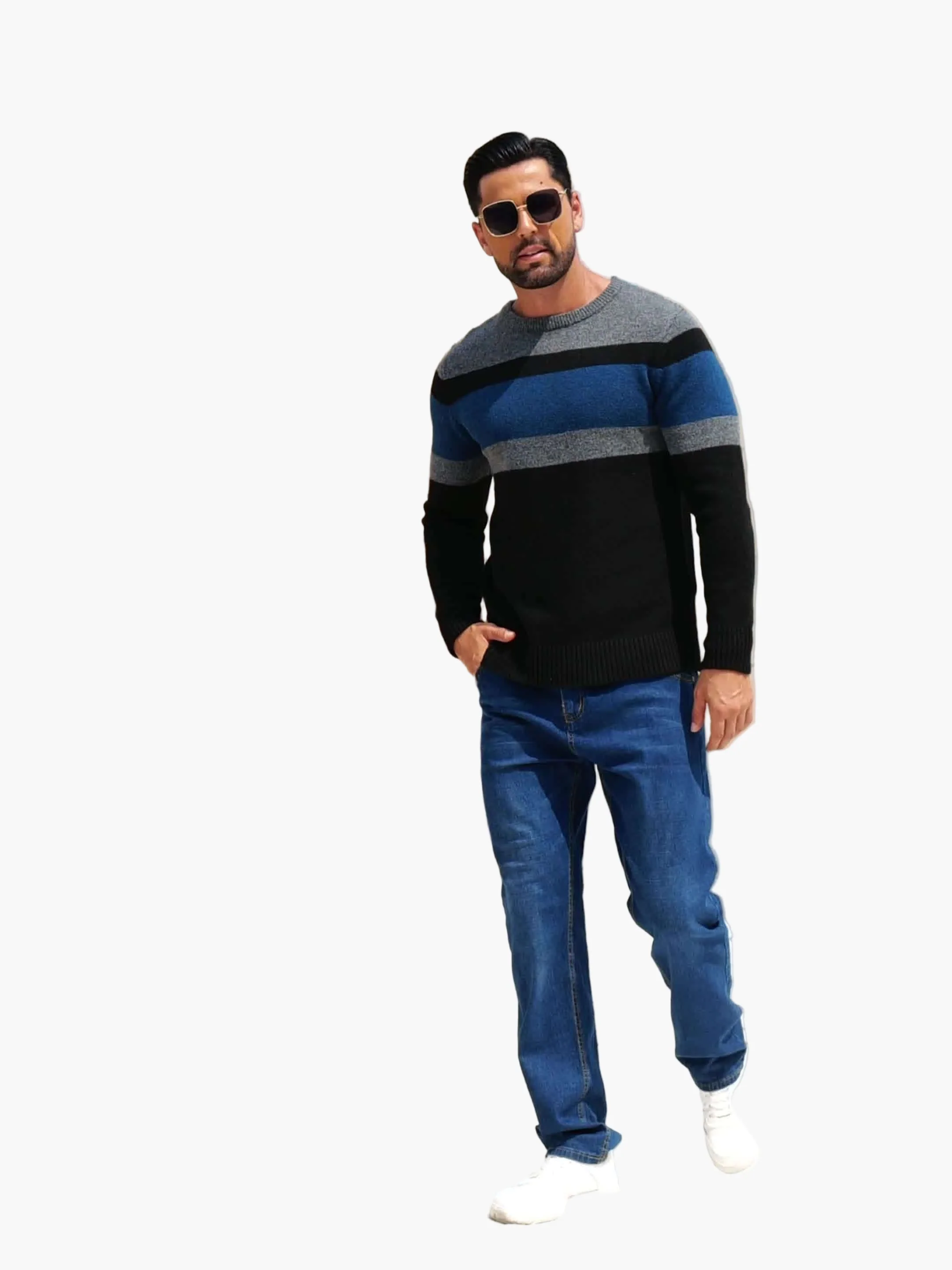 Herren Pullover mit Streifenmuster – Moderner Freizeit-Look für Herbst und Winter - Image 9
