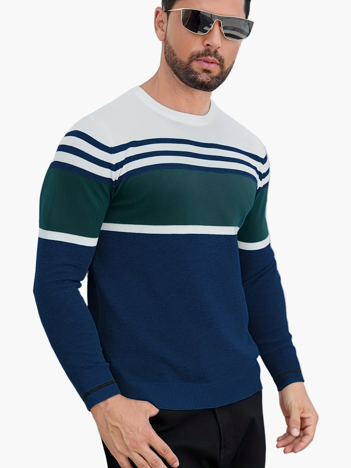Herren Pullover mit Streifenmuster – Moderner Freizeitpullover für Alltag und Büro - Image 10