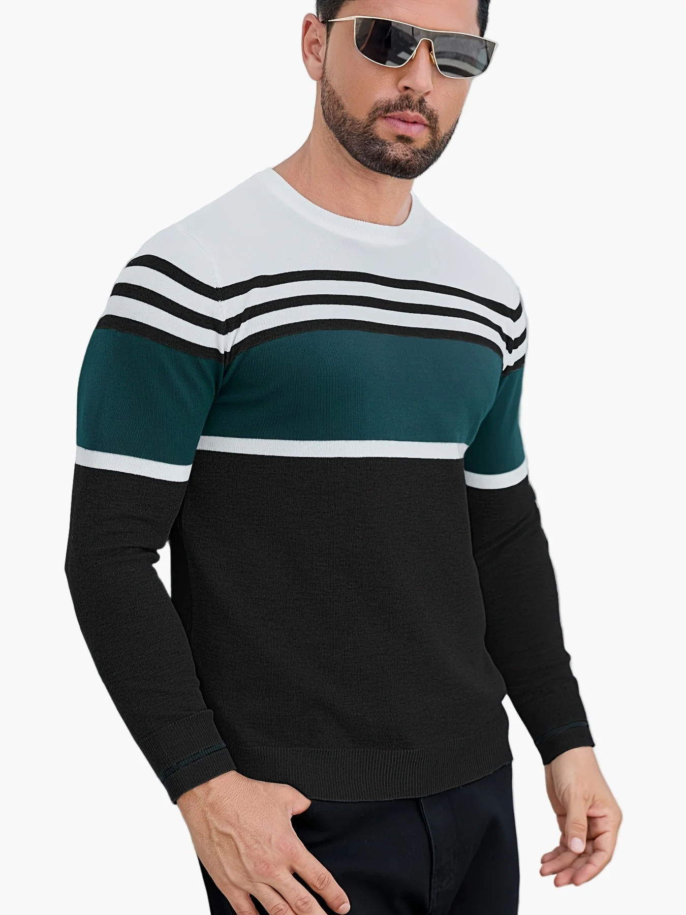 Herren Pullover mit Streifenmuster – Moderner Freizeitpullover für Alltag und Büro - Image 4