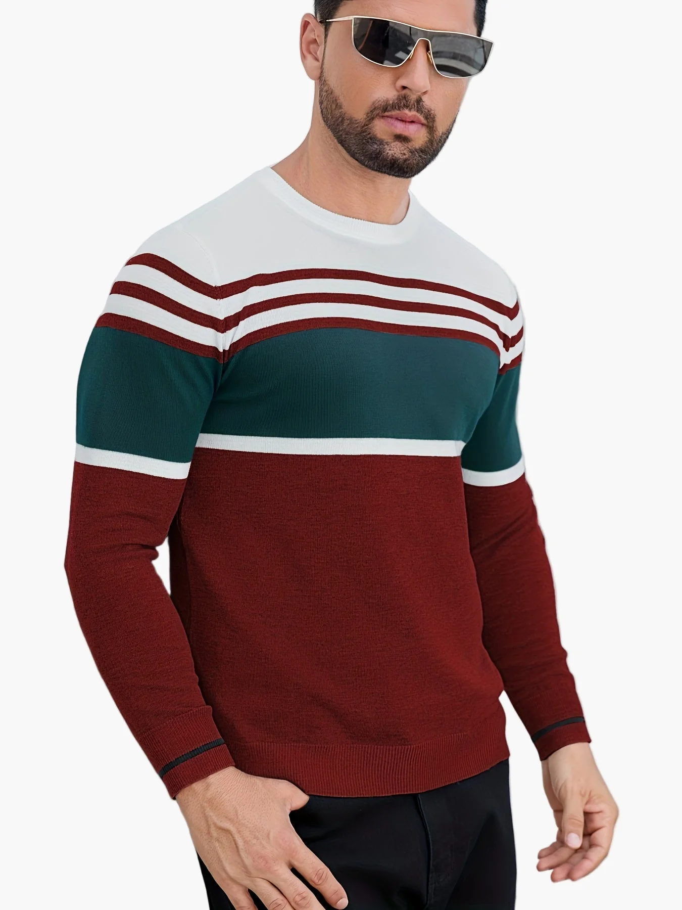 Herren Pullover mit Streifenmuster – Moderner Freizeitpullover für Alltag und Büro - Image 7