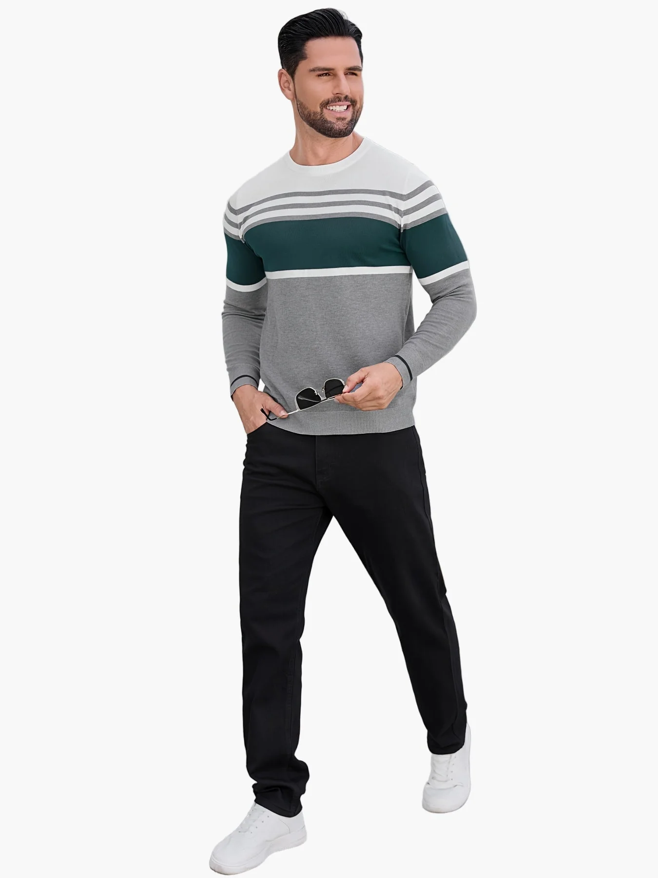 Herren Pullover mit Streifenmuster – Moderner Freizeitpullover für Alltag und Büro - Image 9