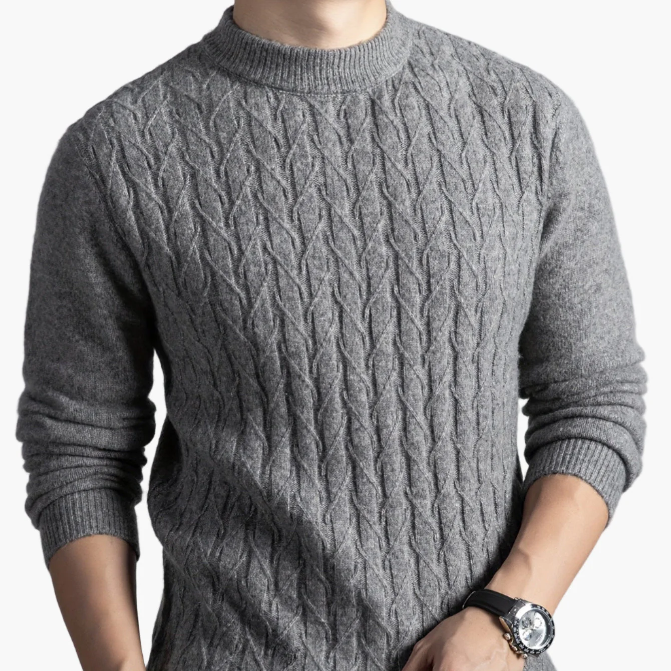 Herren Pullover mit Zopfmuster – Modernes, lässiges Strickdesign für Alltag und Büro - Image 3