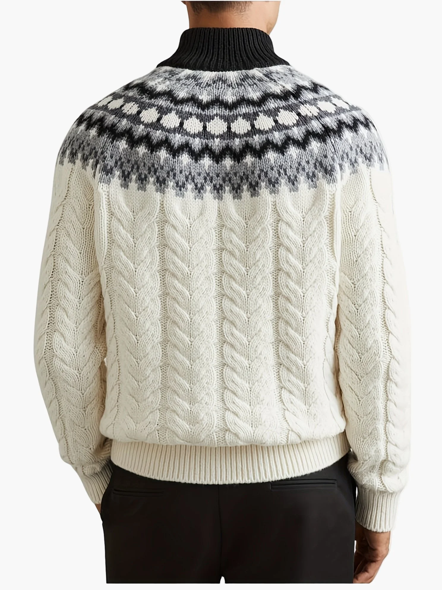 Herren Pullover im Norwegerstil mit Zopfmuster und Stehkragen – Lässiger Winter Strickpullover mit Viertelreißverschluss - Image 2