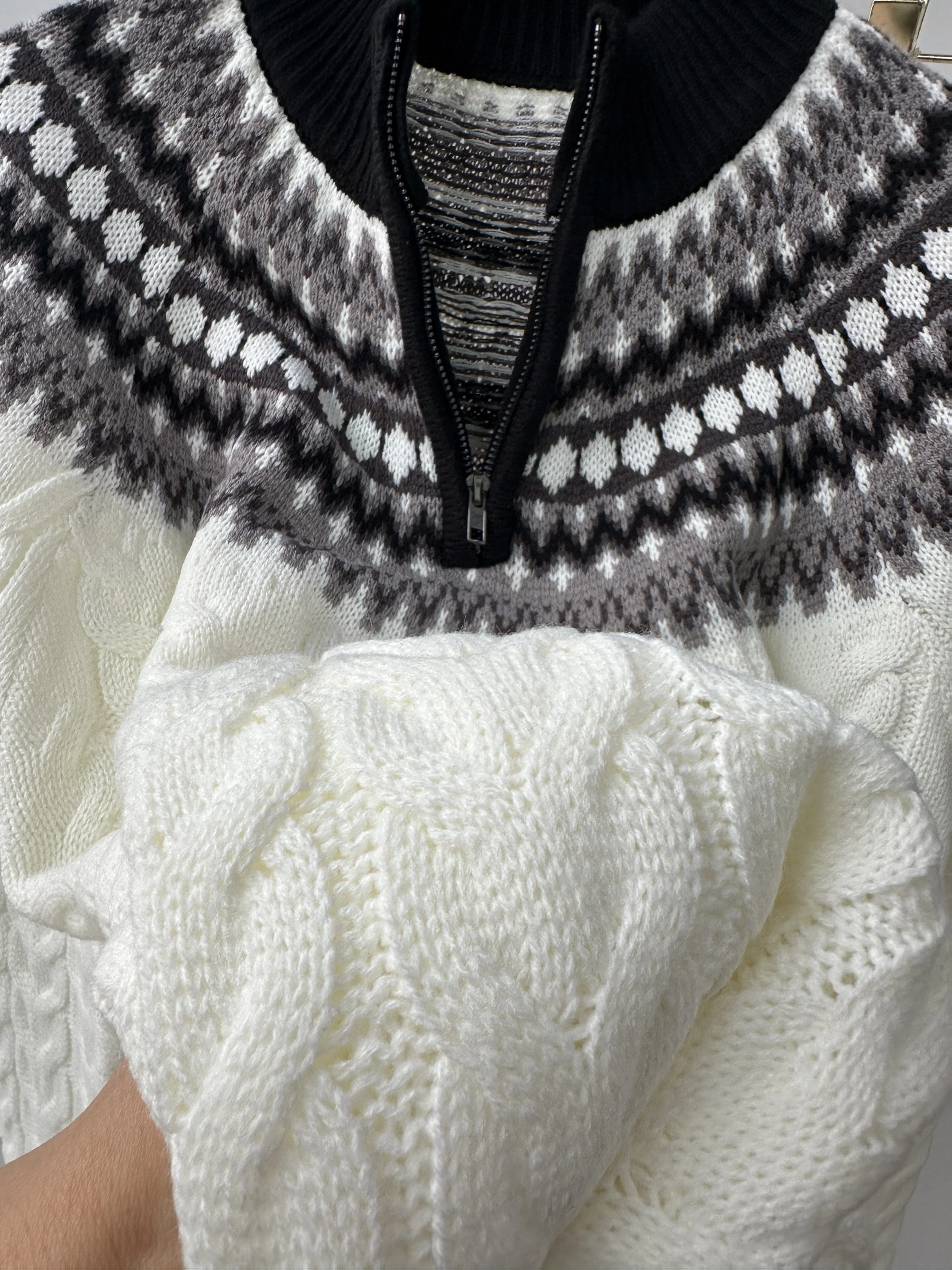 Herren Pullover im Norwegerstil mit Zopfmuster und Stehkragen – Lässiger Winter Strickpullover mit Viertelreißverschluss - Image 5