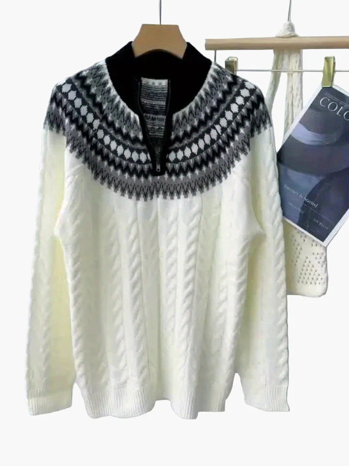 Herren Pullover im Norwegerstil mit Zopfmuster und Stehkragen – Lässiger Winter Strickpullover mit Viertelreißverschluss - Image 8