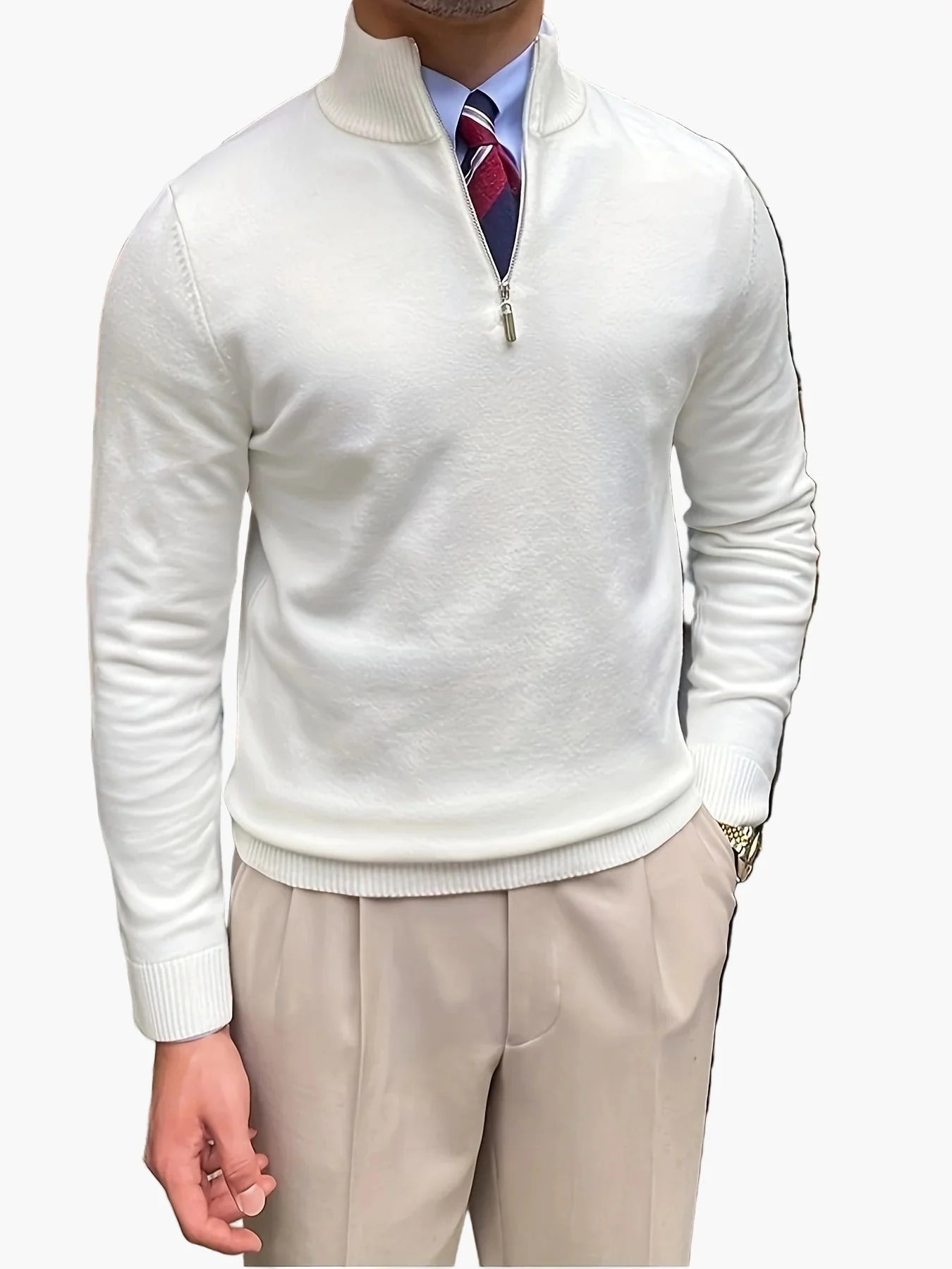 Herren Pullover mit Stehkragen und Reißverschluss – Eleganter Business- und Freizeit-Look
