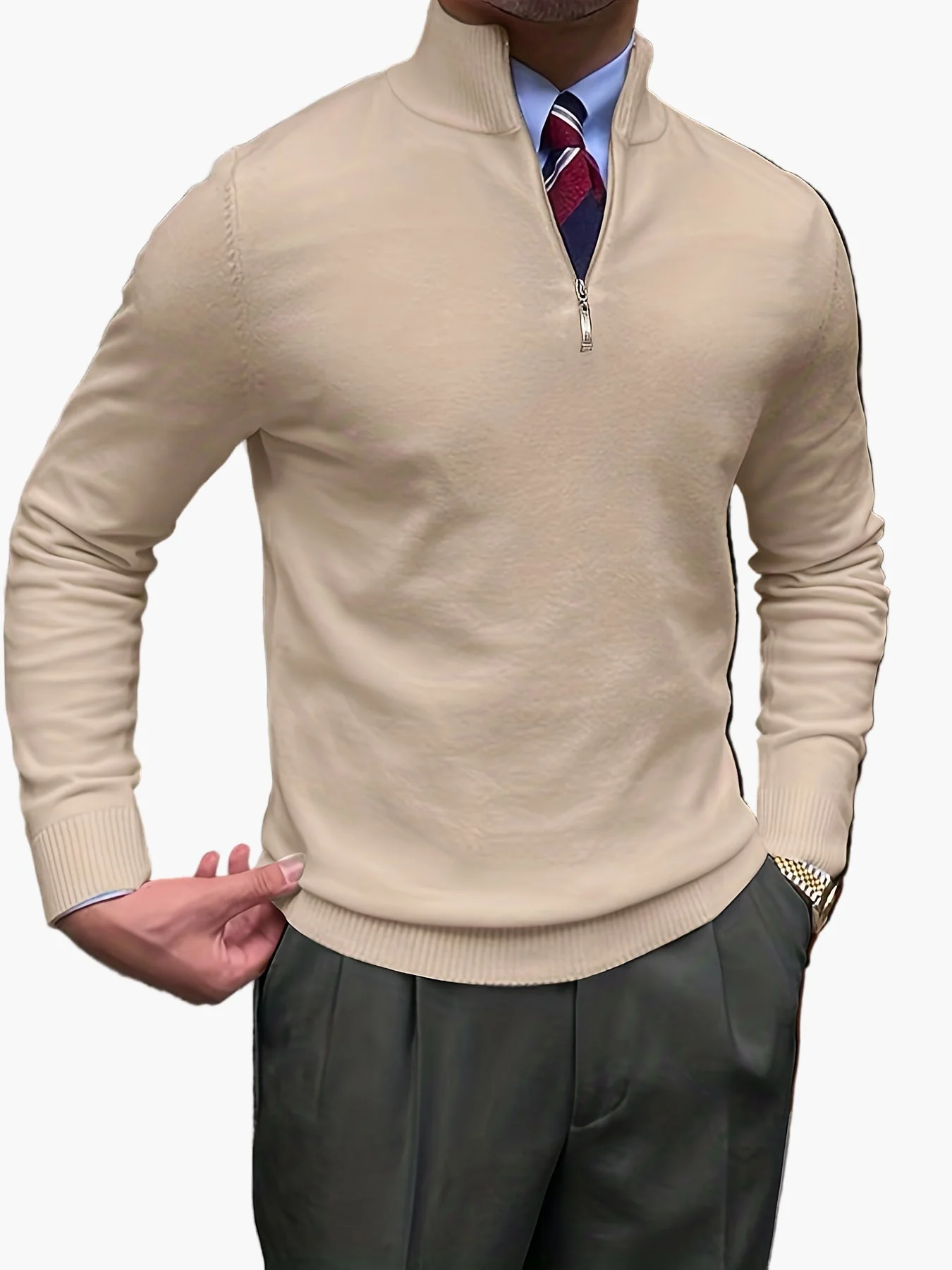 Herren Pullover mit Stehkragen und Reißverschluss – Eleganter Business- und Freizeit-Look - Image 3