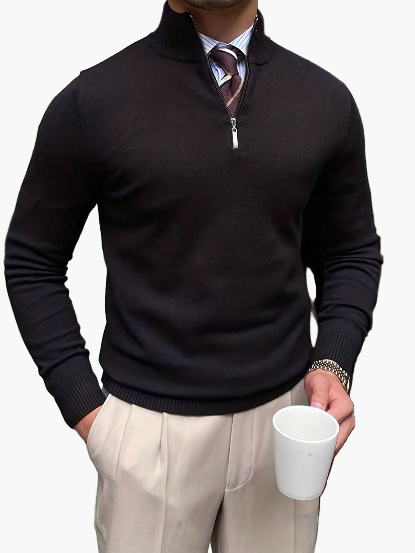 Herren Pullover mit Stehkragen und Reißverschluss – Eleganter Business- und Freizeit-Look - Image 4