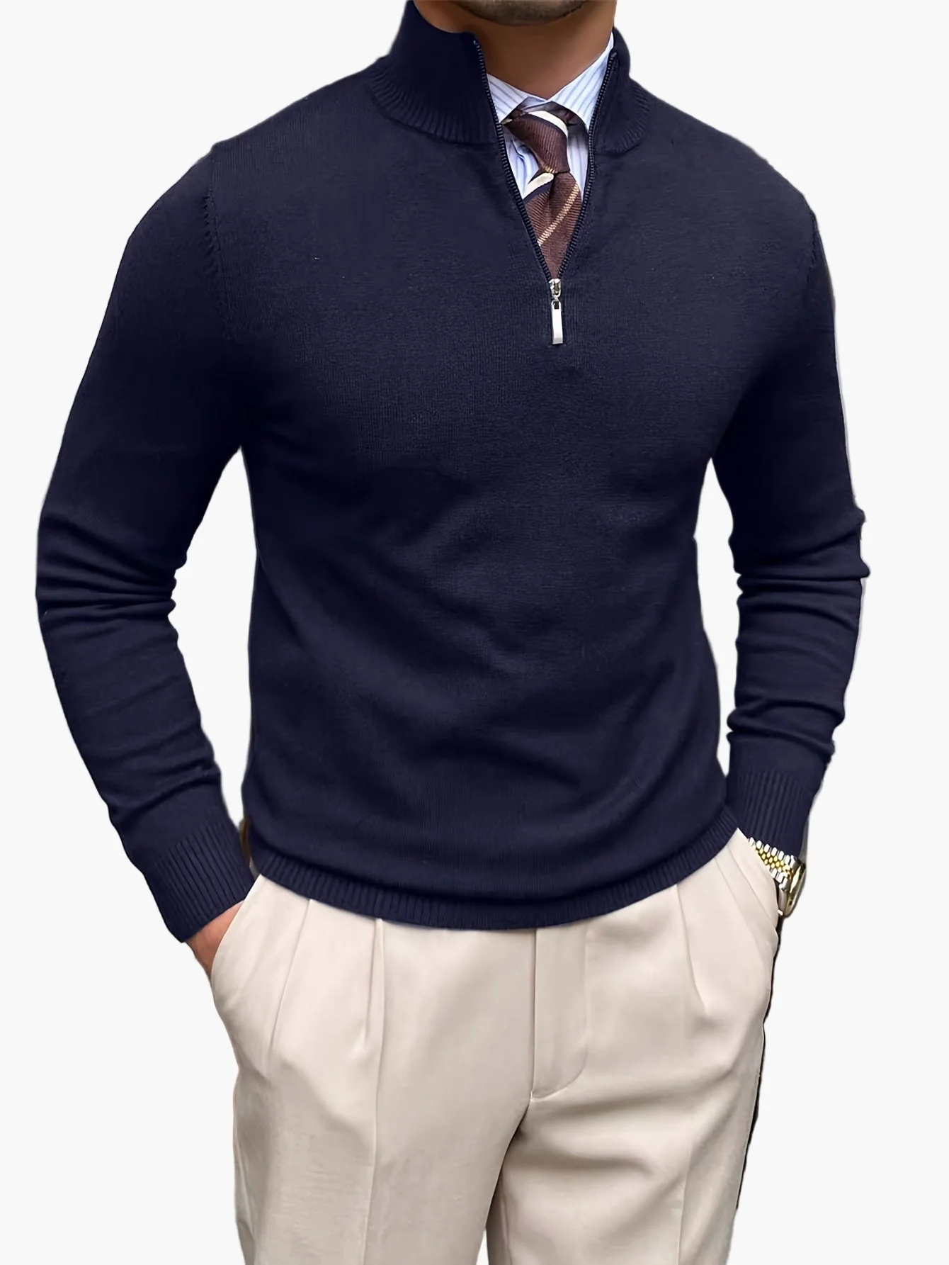Herren Pullover mit Stehkragen und Reißverschluss – Eleganter Business- und Freizeit-Look - Image 5