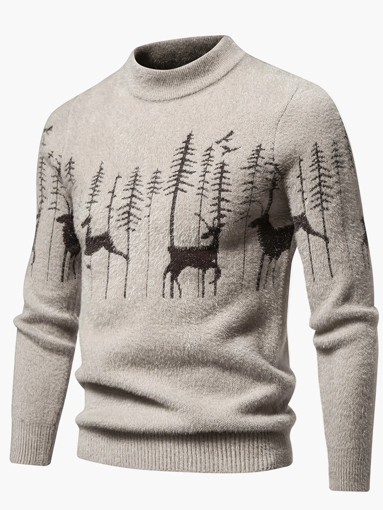 Herren Pullover mit Wald- und Hirschmotiv – Winter Style, Freizeit & Outdoor