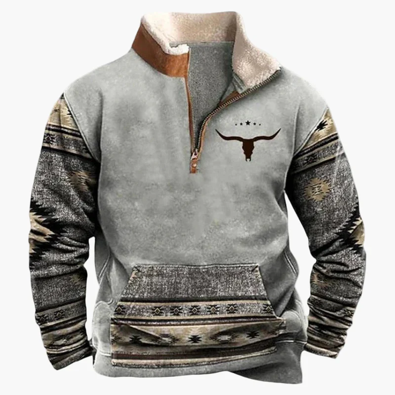 Herren Pullover im Western-Stil mit halbem Reißverschluss und Aztekenmuster – Perfekt für Outdoor und Freizeit