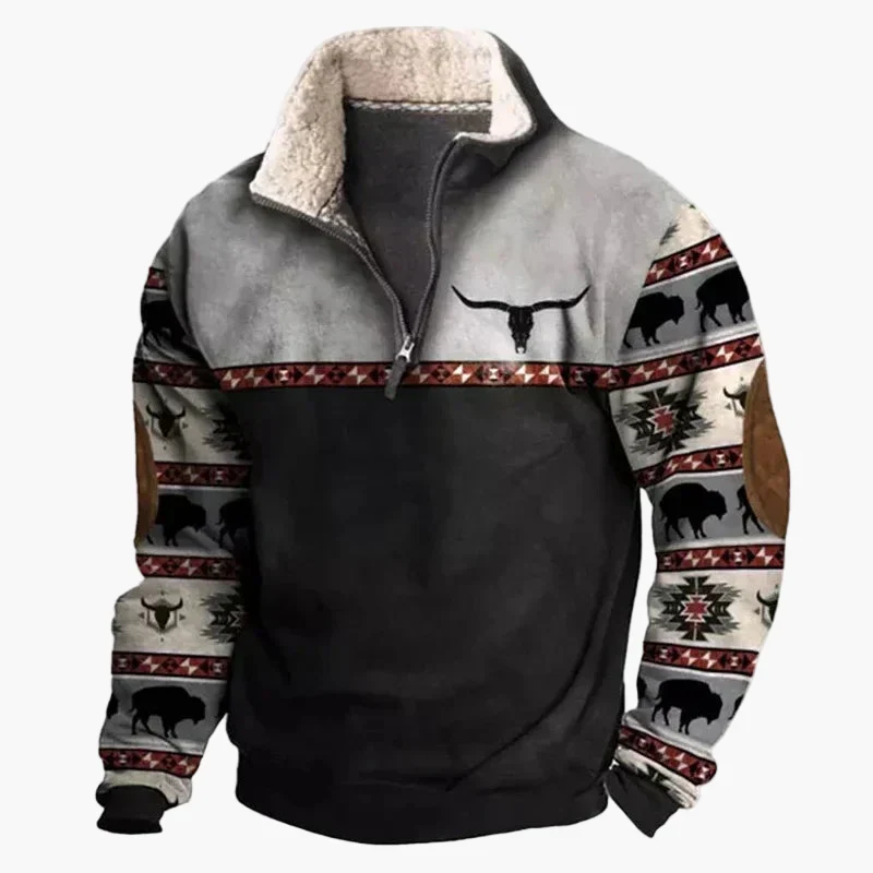 Herren Pullover im Western-Stil mit halbem Reißverschluss und Aztekenmuster – Perfekt für Outdoor und Freizeit - Image 19