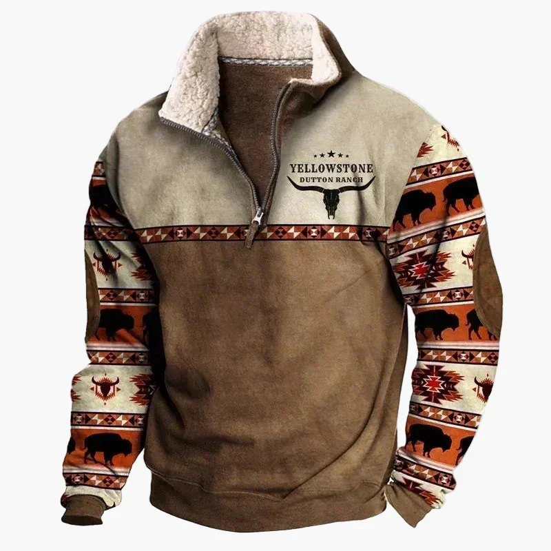 Herren Pullover im Western-Stil mit halbem Reißverschluss und Aztekenmuster – Perfekt für Outdoor und Freizeit - Image 5
