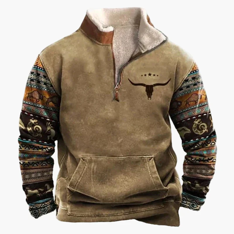 Herren Pullover im Western-Stil mit halbem Reißverschluss und Aztekenmuster – Perfekt für Outdoor und Freizeit - Image 6