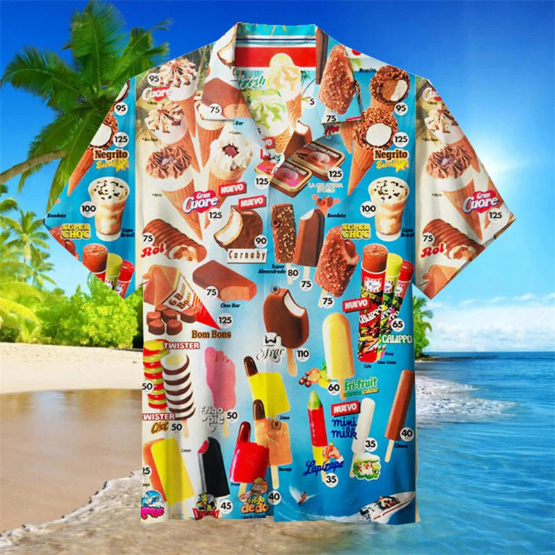 Herren Retro-Eiscreme-Hawaiihemd – Lustiges Sommerhemd mit Vintage Eis am Stiel Motiv, Perfekt für Urlaub & Strand - Image 10