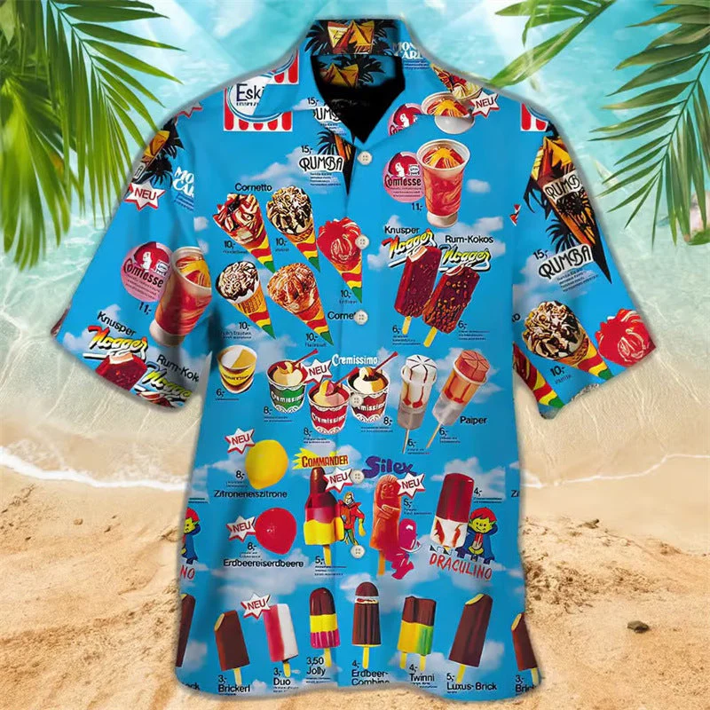 Herren Retro-Eiscreme-Hawaiihemd – Lustiges Sommerhemd mit Vintage Eis am Stiel Motiv, Perfekt für Urlaub & Strand - Image 3
