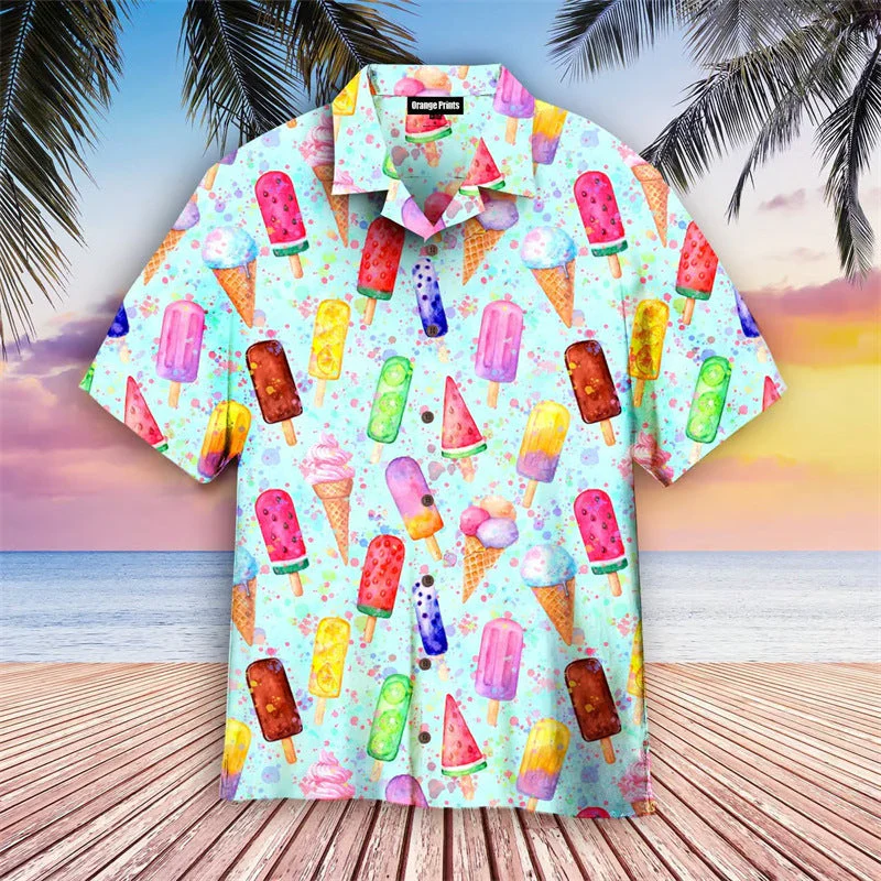 Herren Retro-Eiscreme-Hawaiihemd – Lustiges Sommerhemd mit Vintage Eis am Stiel Motiv, Perfekt für Urlaub & Strand - Image 4