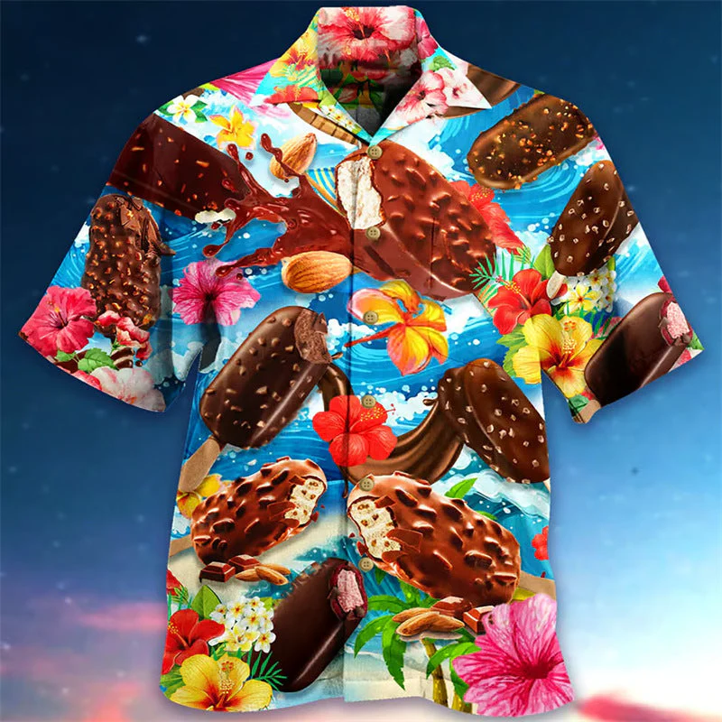 Herren Retro-Eiscreme-Hawaiihemd – Lustiges Sommerhemd mit Vintage Eis am Stiel Motiv, Perfekt für Urlaub & Strand - Image 8