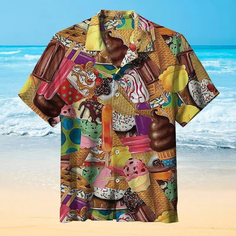 Herren Retro-Eiscreme-Hawaiihemd – Lustiges Sommerhemd mit Vintage Eis am Stiel Motiv, Perfekt für Urlaub & Strand - Image 9