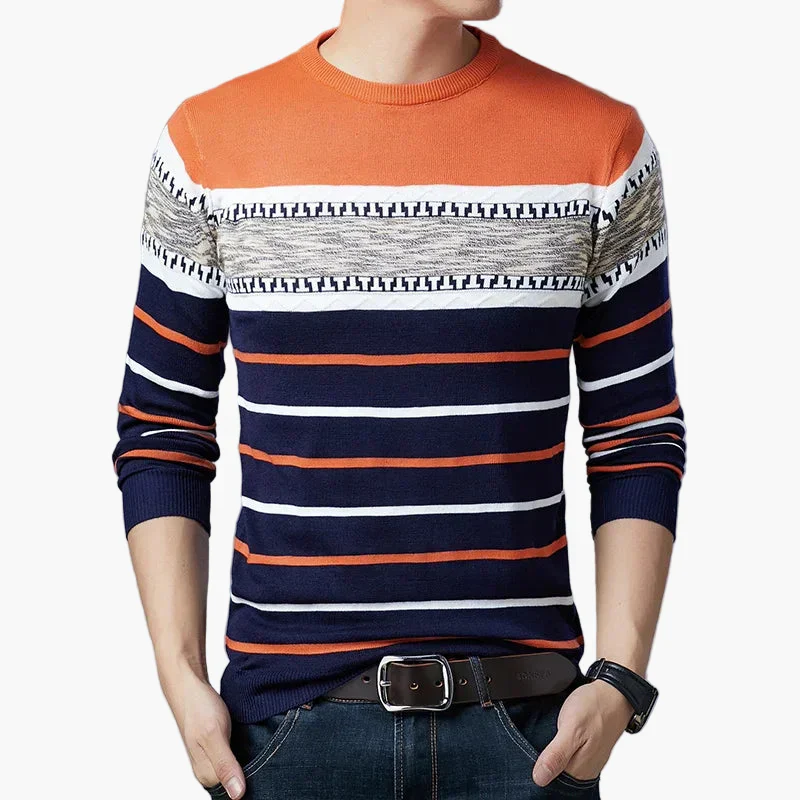 Herren Rundhals-Strickpullover mit modernem Streifenmuster – Lässig & Stilvoll für Alltag und Freizeit - Image 2