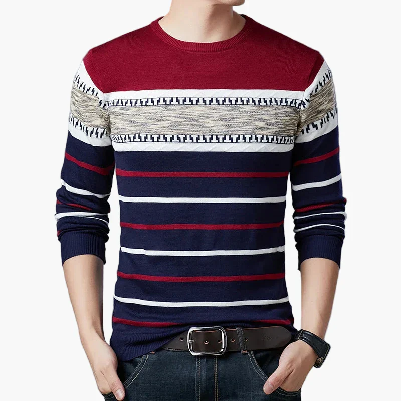 Herren Rundhals-Strickpullover mit modernem Streifenmuster – Lässig & Stilvoll für Alltag und Freizeit - Image 3